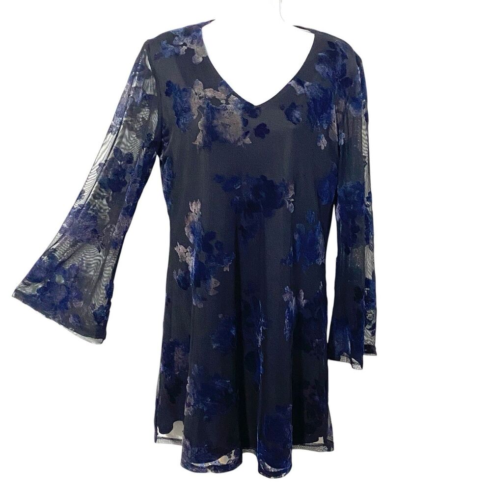 YA Los Angeles black blue Velvet Flocked mesh lined M dress Mini stretch goth